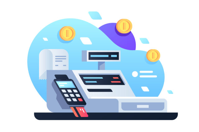 Icon of cash machine for cashier employee in store.
